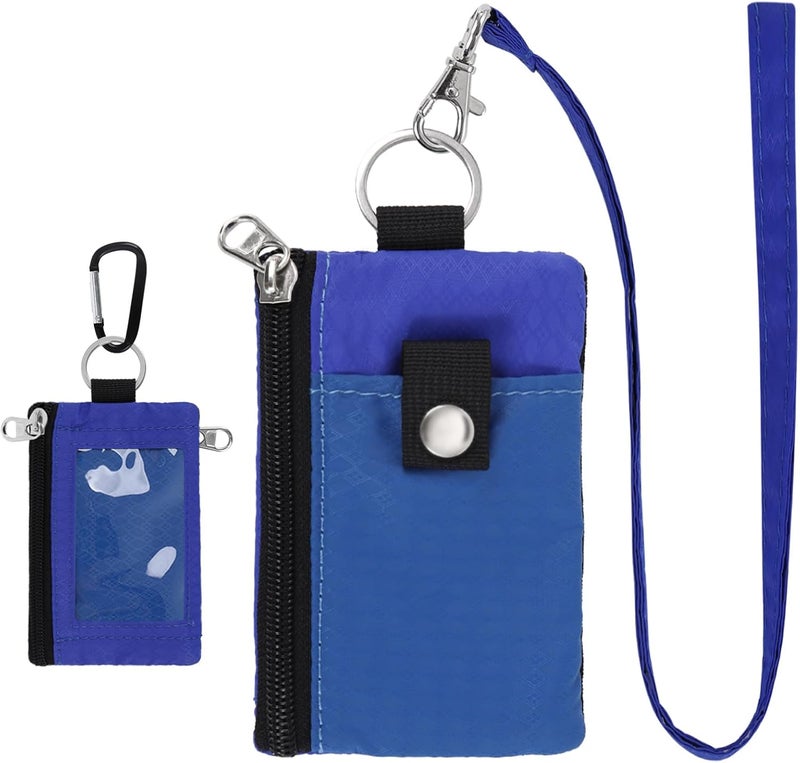 MASAPHIL MASAPHlL Small Lanyard Wallet for Women/Men with RFID Blocking ID Card Wallet, Minimalist Nylon Zipper Pouch, Travel Neck Wallet with Keychain, ID Window for Card,Coin,Cash (Blue+Treasure Blue) - Image 1